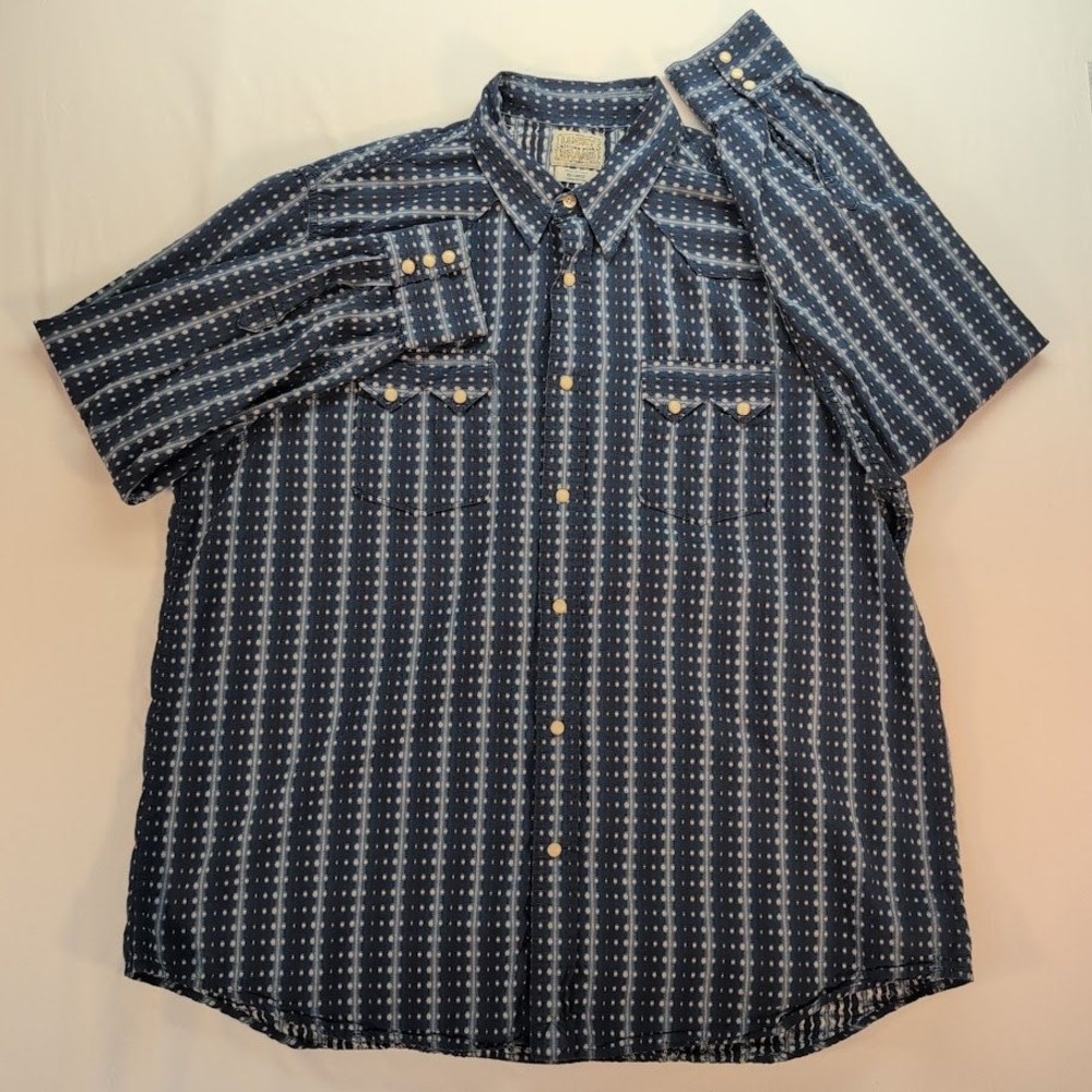 Lucky Brand Mens Blue Geometric Pearl Snap Western Shirt Long Sleeve XXL Cotton